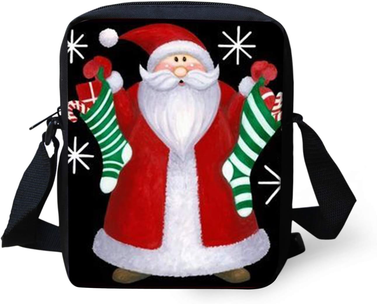 Bigcardesigns Women Men Christmas Sling Purse Small Zipper Closer Shoulder Clutch Adjustable Messenger Bag Santa with Stocking