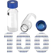 2mL Clear Autosampler Vials, HPLC & GC Sample Vials with Write-on Spot and Graduations, 9-425 Blue Polypropylene Screw Cap & Pre-Slit Blue PTFE White Silicone Septa, 100 Pack