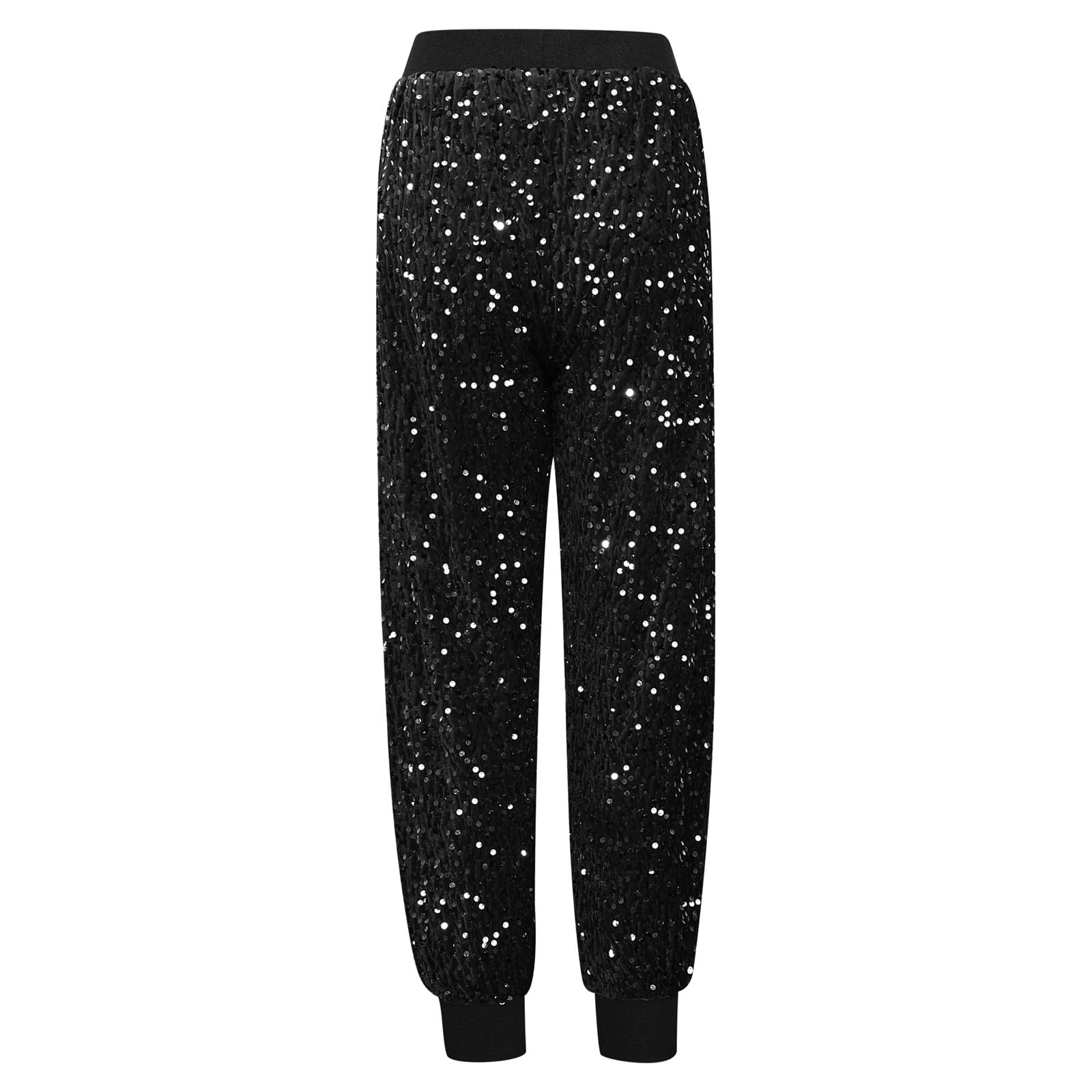 Generico Pantaloni con Paillettes Donna Elegante Pantalone A Vita Alta Pantaloncini Streetwear Extra Lunghi Zampa Brillanti Completo Curvy Larghi Culotte Casual Gamba