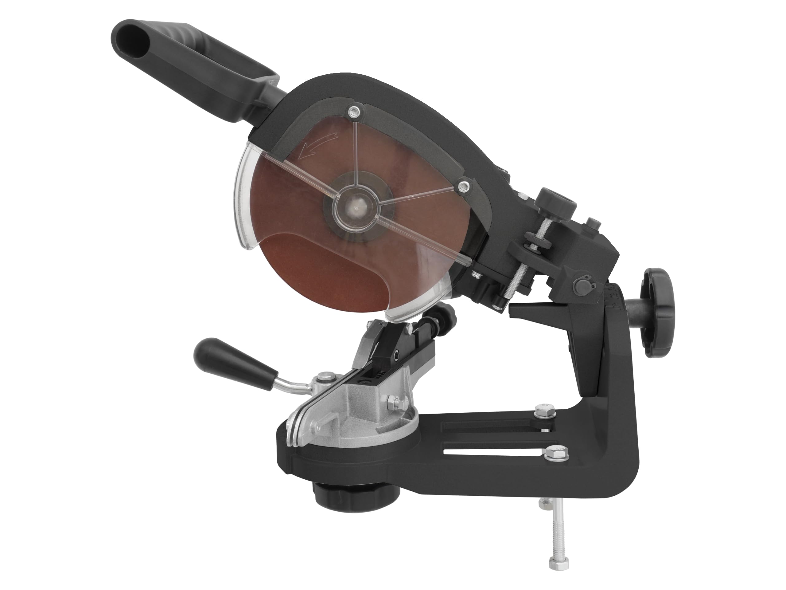 SÄGENSPEZI Afilador de cadenas de sierra Speed con 2 discos abrasivos, para 1/4 3/8 325 404, incluye material de fijación, ajuste de ángulo de afilado, luz de trabajo LED + - 30 grados