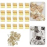 Mini charnière en laiton plaqué or : 20 charnières en laiton massif pour petites boîtes de porte, boîtes à bijoux, boîtes à vin et conteneurs à outils ; chacune mesure 10 x 8 mm avec finition dorée, comprend 80 clous pour le support d'installation