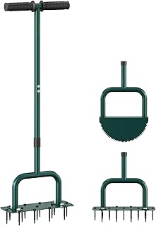 Lawn Aerator Tool and Edger Tool, 2 in 1 Lawn Tool Set, Manual Grass Aerator, Half Moon Edger with Rubber Handle for Garden Maintenance, Grass Aeration