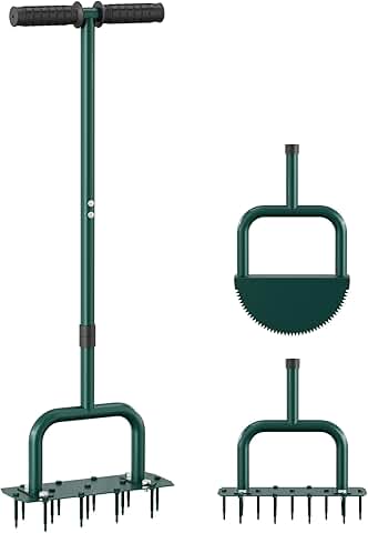 Lawn Aerator Tool and Edger Tool, 2 in 1 Lawn Tool Set, Manual Grass Aerator, Half Moon Edger with Rubber Handle for Garden Maintenance, Grass Aeration