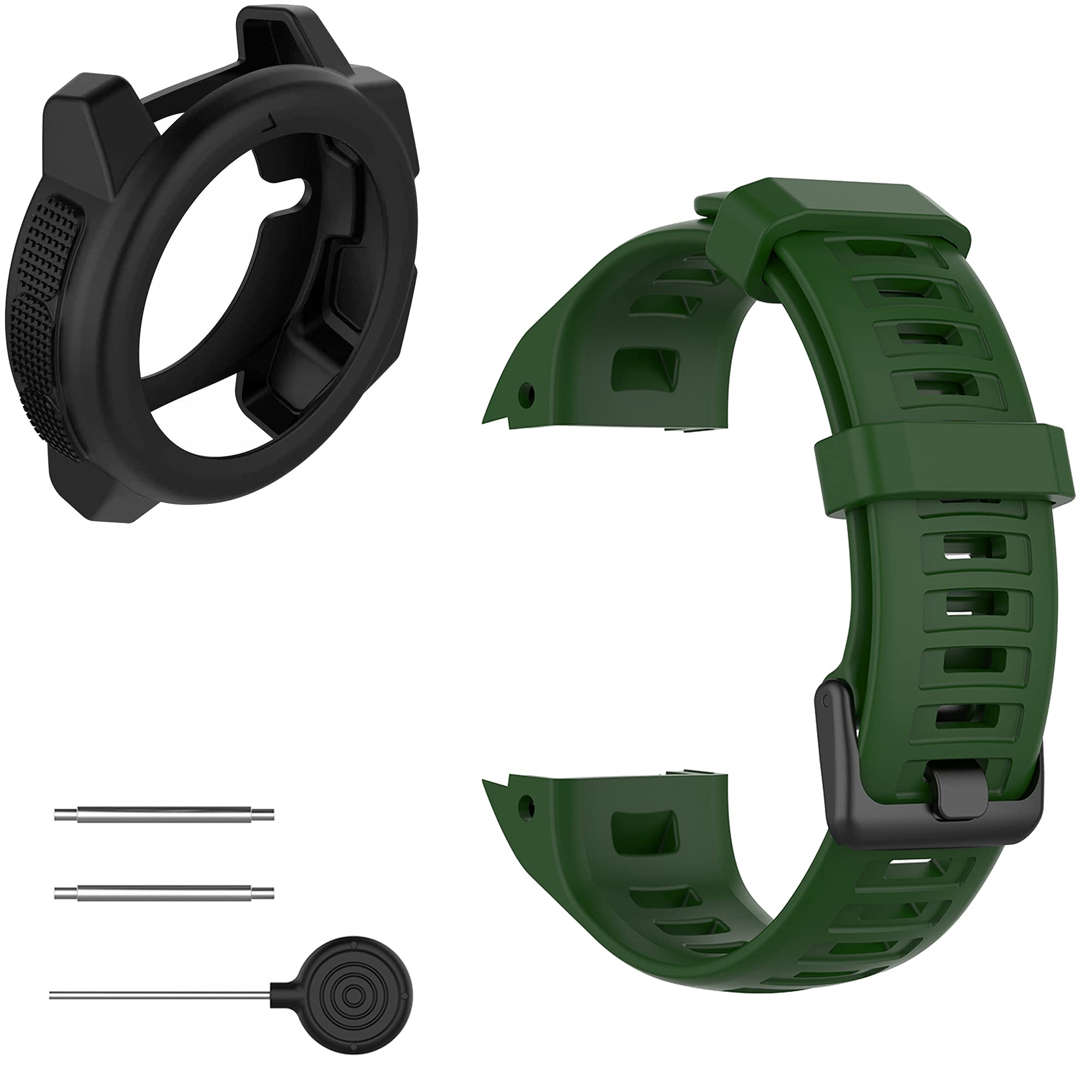 Pasek z etui kompatybilny z Garmin Instinct dla kobiet i mężczyzn, klasyczny miękki silikonowy pasek do zegarka Garmin Instinct Tide / Tactical/Dual/Power Surf/Power/Esports Watch (zielony
