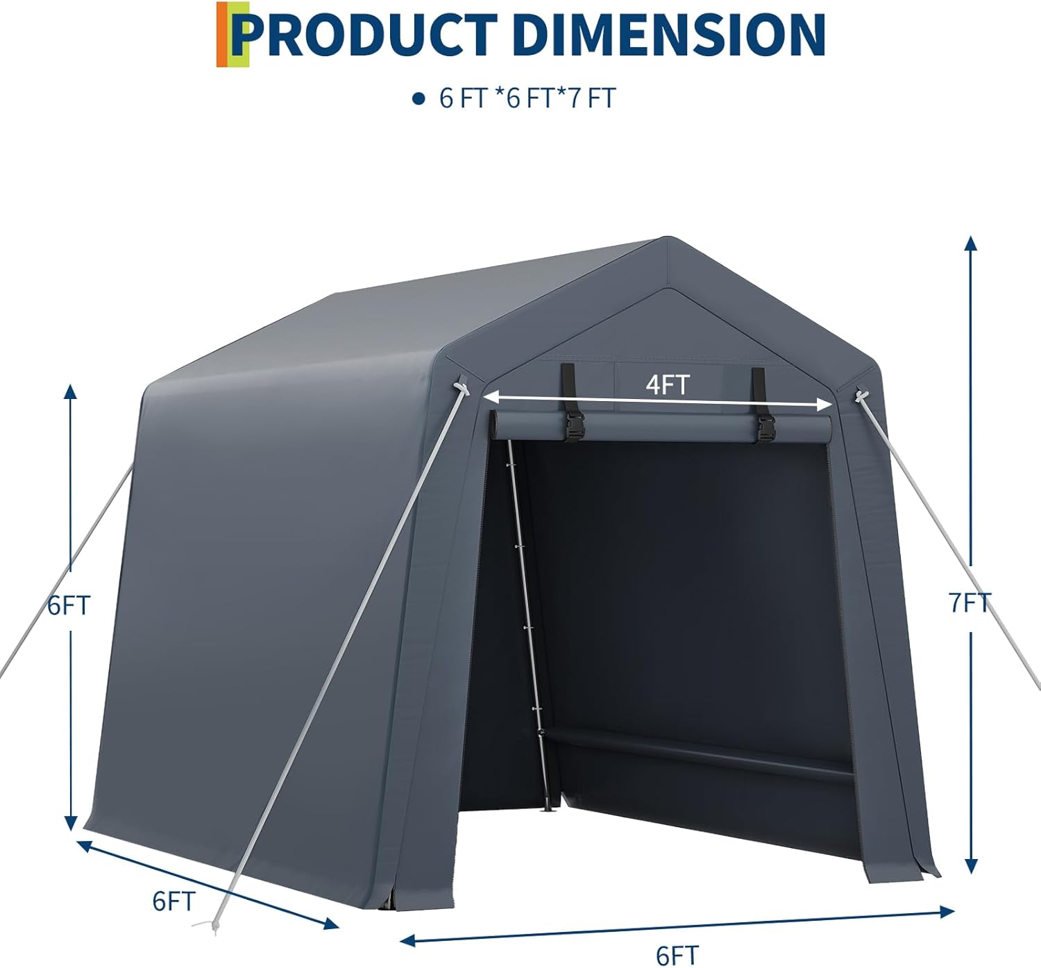 GarveeLife 6x6 ft Portable Outdoor Storage Shed with Roll-Up Zipper Door & Vent, 240G Heavy-Duty Shelter Waterproof PE Tarp, UV-Resistant Carport for Motorcycle, Firewood, Tools -Gray - Image 6