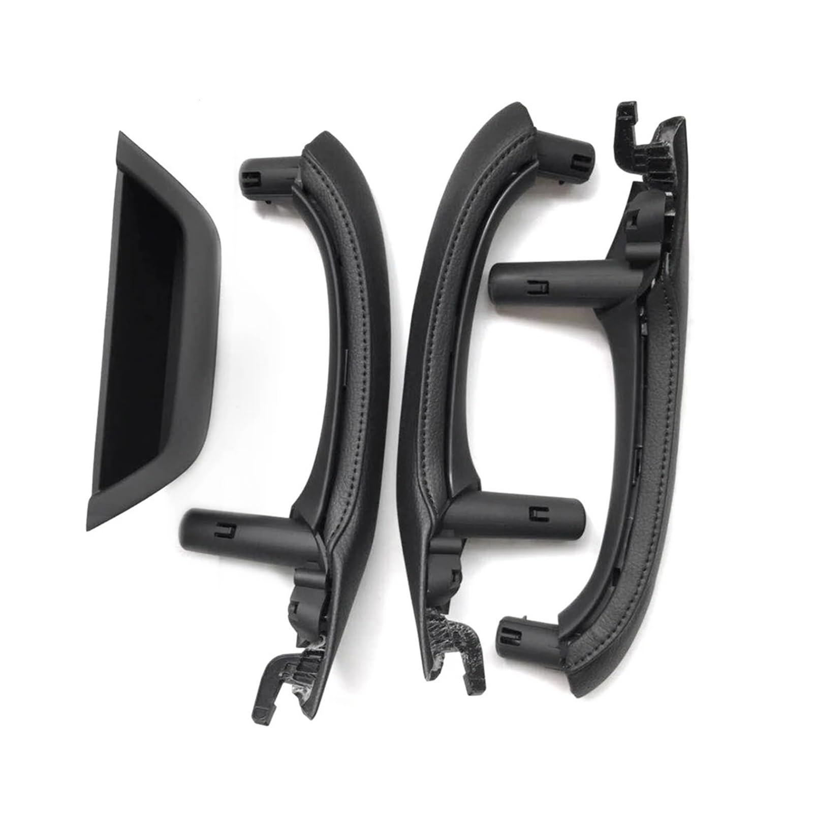 Do BMW X3 i X4 10-16 klamka do drzwi wewnętrznych ze skórzanym obiciem, kompletny zestaw (lewa, 7-częściowy, czarny)