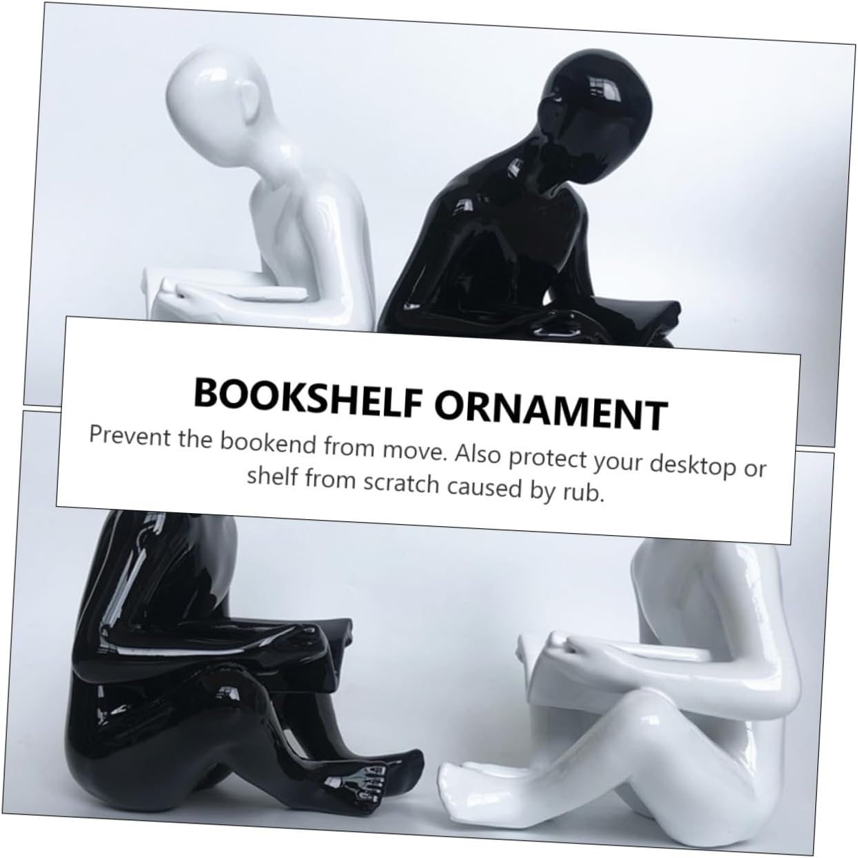 Cabilock Decorative Bookend Set Modern Resin Artware Unique Bookshelf Ornament for Home Office Creative Book Stopper Non-Skid Base for Study and Library Decor