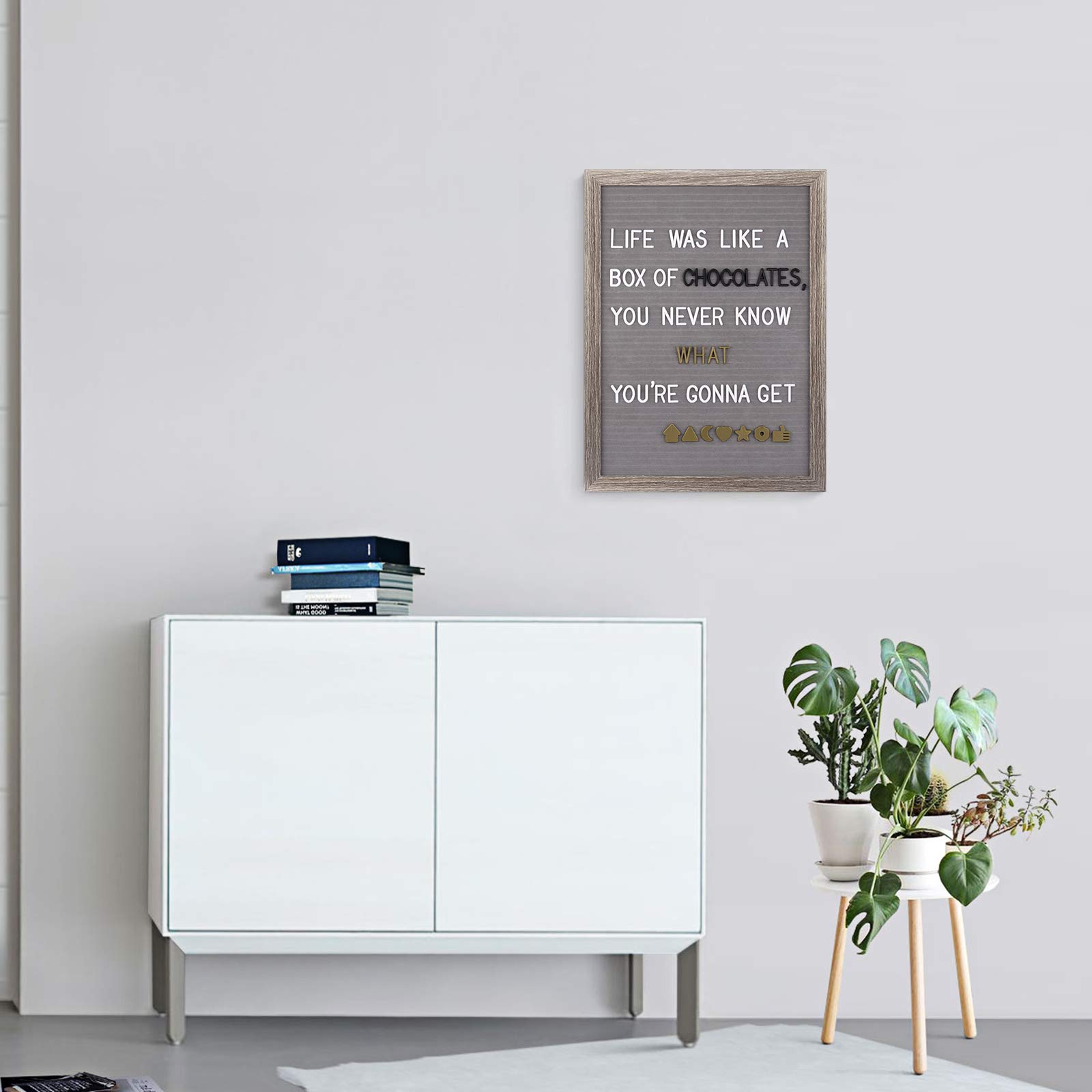 Fuyit Felt Letter Board Holz und Filz 16"x12",Grau Eva Veränderbar Buchstaben Board Retro Felt mit 1090 Weiß&Gold&Schwarz Buchstaben&Zahlen und Emojis&Kursive Wörter,Ständer und Beutel