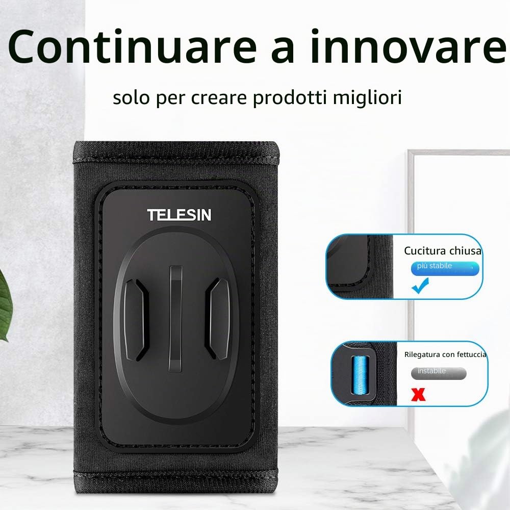 TELESIN Supporto da Zaino e Spallacci per GoPro Hero 13 12 11 10 9 8 7 6 Max, Insta360, DJI, con Cuscinetto Regolabile e Gancio a J e Attacco, Accessori