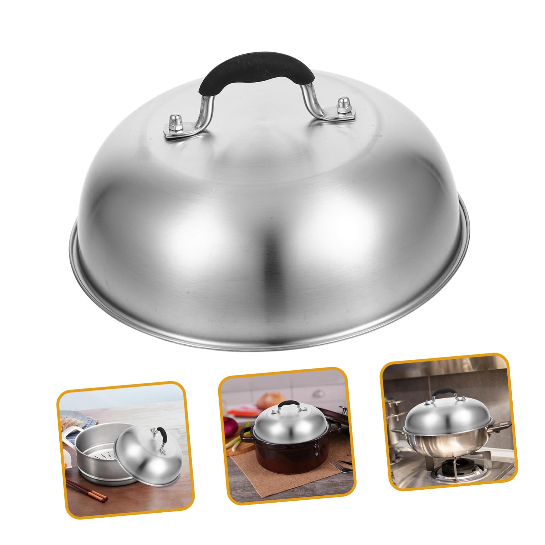 Coperchio per Pentole in Acciaio Inox Manico in Silicone, Cupola Alta per Bbq e Ristorante, Distribuzione Uniforme del Calore