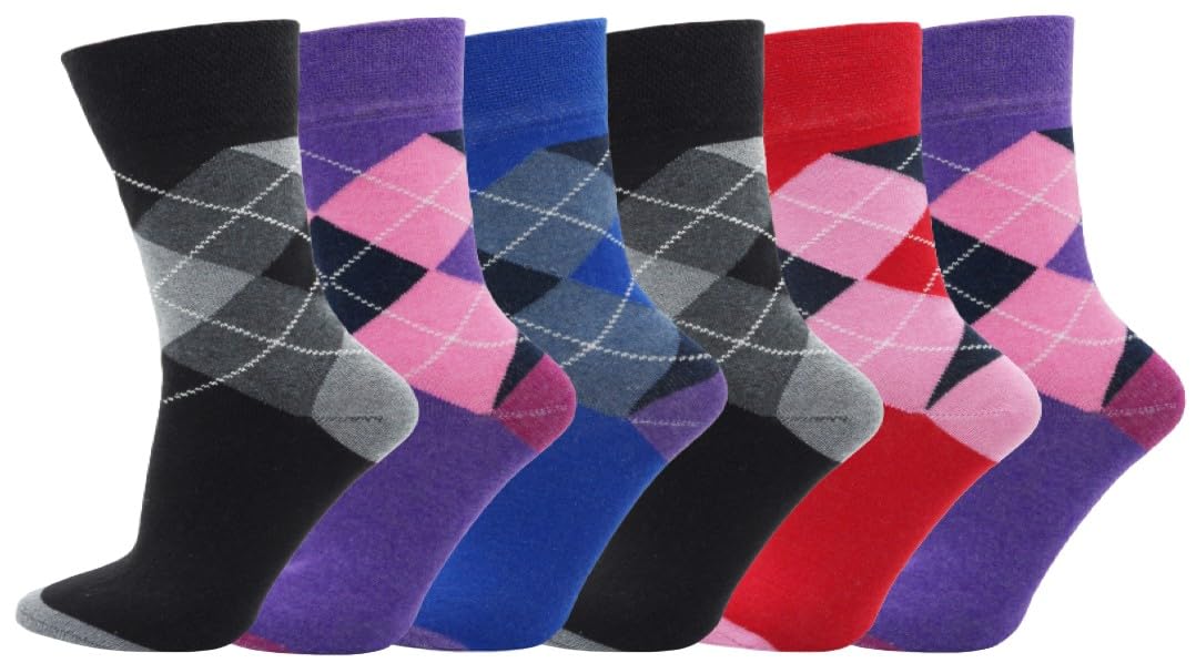 SOCK-TEC 6 Pairs Ladies Non Elastic Socks Diabetic Friendly Soft Cotton Wide Loose Top Grip
