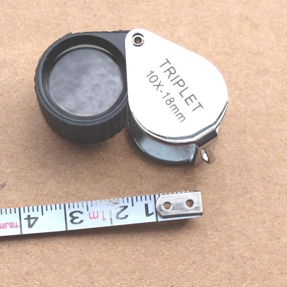 Lupa de Pantalla Lupa 10 Veces Full Metal Jewelry Lupa Plegable Tres Lentes pegadas con Funda Antideslizante Mini Lupa de Mano con luz LED Doble Comodidad