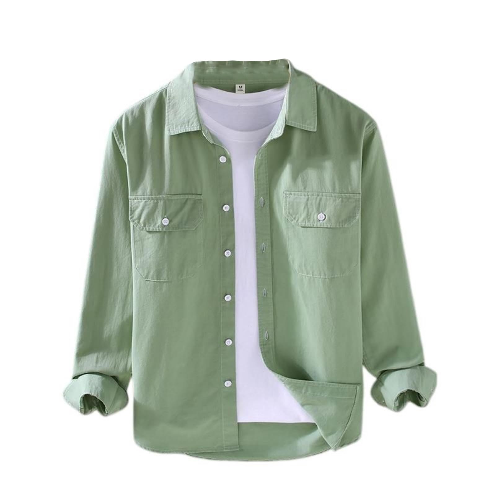 Camisa de trabajo de lino para hombre, manga larga, corte relajado, para el día a día