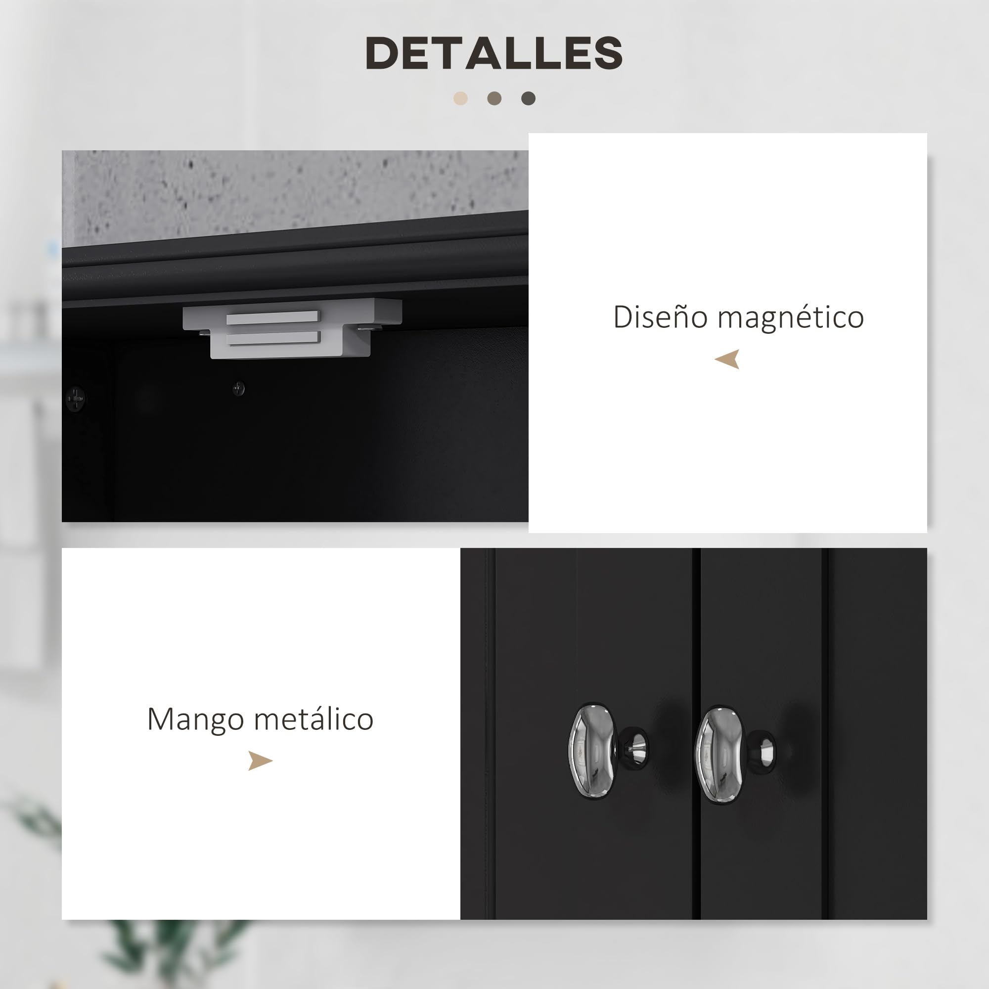 kleankin Armario de Baño de Pared, Armario Colgante, Mueble Suspendido de Baño, 2 Puertas con Cierre Magnético, 2 Cajones y Estante Abierto, para Cocina, Lavadero, 50,8x17,8x66 cm, Negro