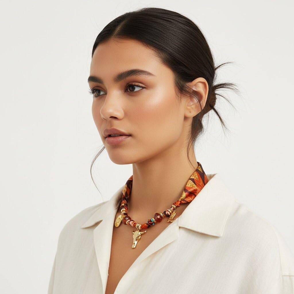 Western Cowgirl Scarf Charm Necklace Retro Bandana Cowboy Boot Hat Pendant Choker Necklaces Trendy Country Concert Jewelry Accessories for Women - Image 2