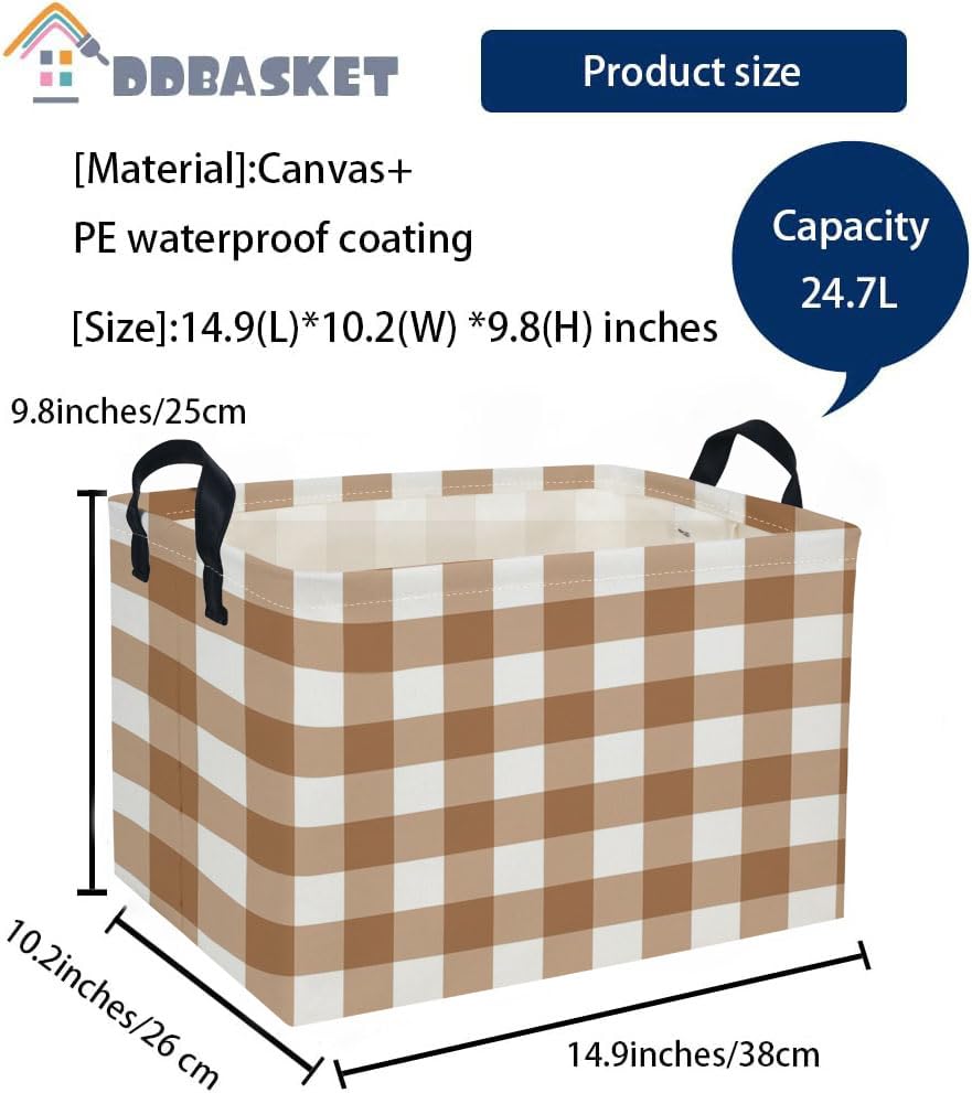 Image of Kids Basket Grid Storage Basket Gift Basket Rectangular Bedroom Decor for Books(Brown grid)