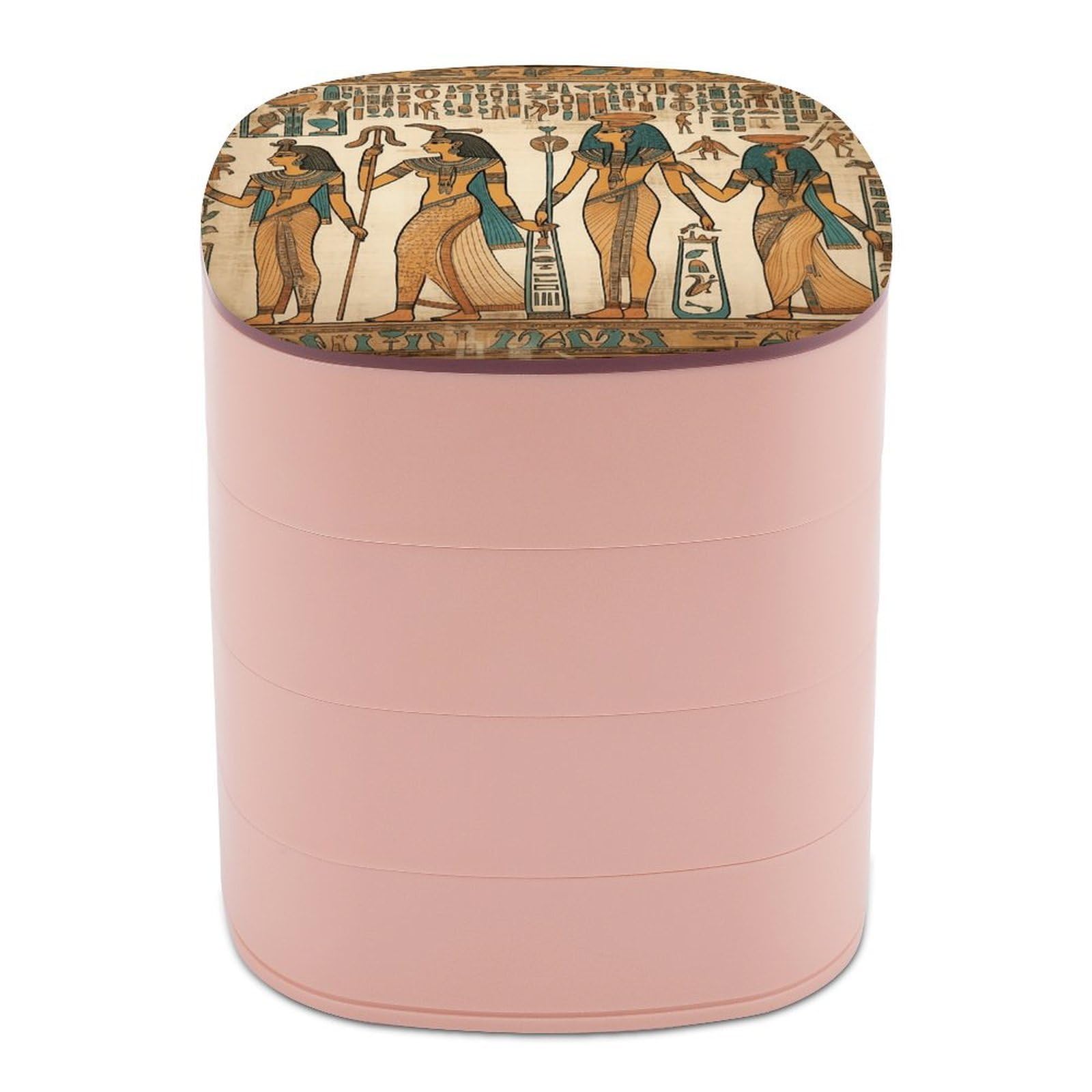 VstaDank Women in Ancient Egypt Jewelry Box with Mirror Travel Small Jewelry Case for Women 4-Layer Rotatable Jewelry Organizer Storage Box Portable Jewelry Storage Case for Rings Earrings