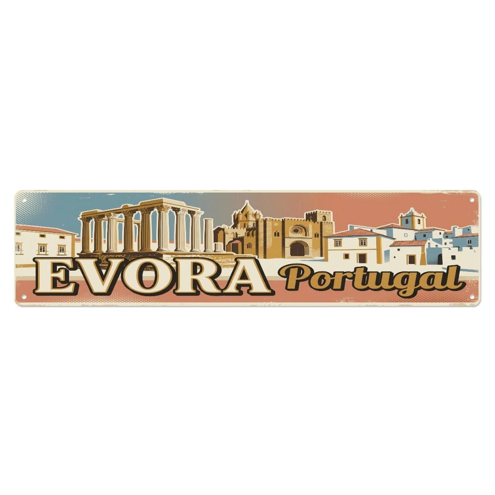 Tgrcjimh Style Metal Tin Sign Vintage Travel Portugal Evora