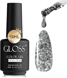 GLOSS Gel Nail Polish | Silver Sparkle 15 ml 1 pcs - HEMA Free Nail Polish, Silver Glitter Soak Off UV LED Gel Varnish, Gel Manicure Art Design for Home & Salon Use, Holiday Gifts for Women & Girls