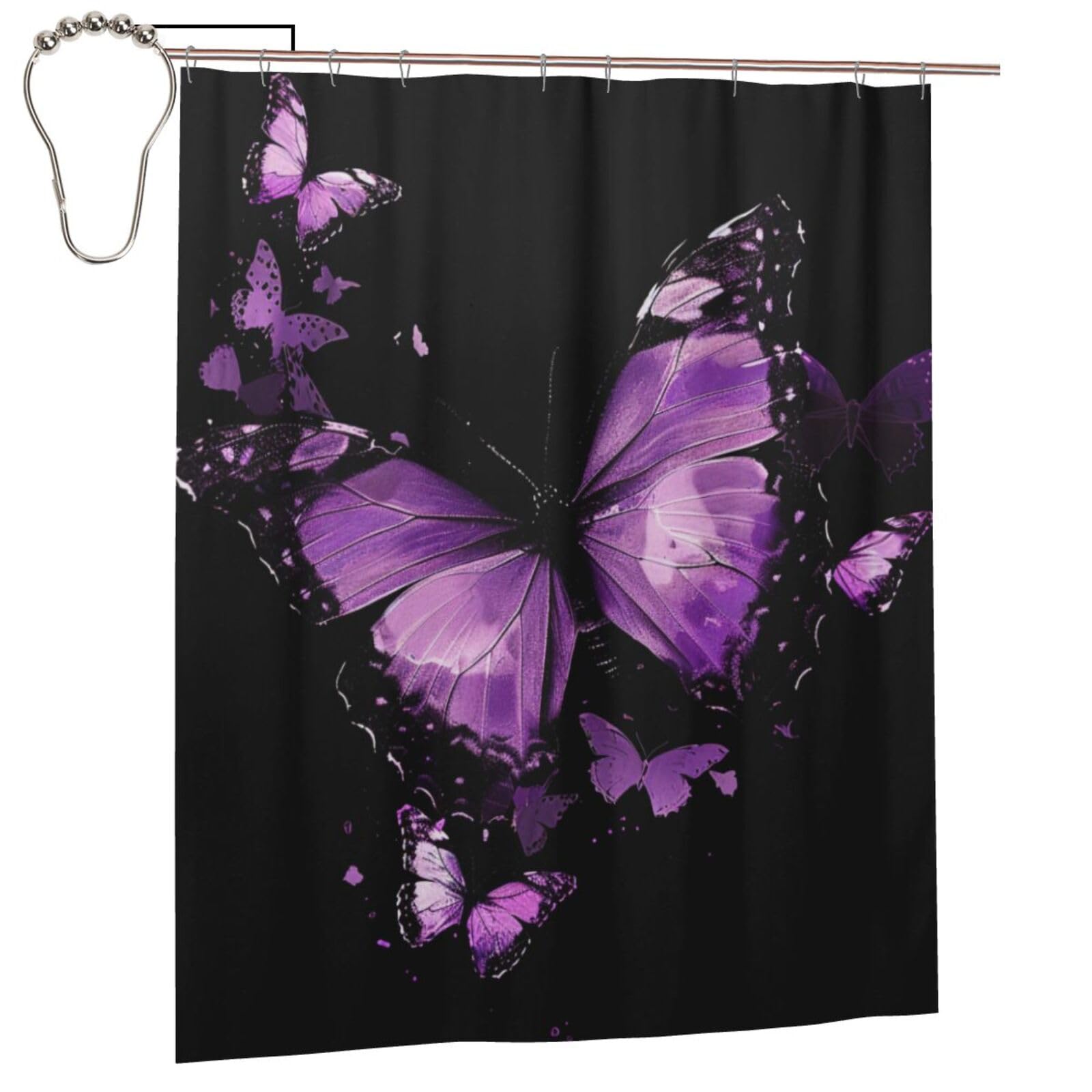 BWWHCCTI butterfly Printed Shower Curtain With 12 Iron Hooks Opaque Quick Drying Waterproof Shower Curtains Sets For Bathroom 152x183 Cm