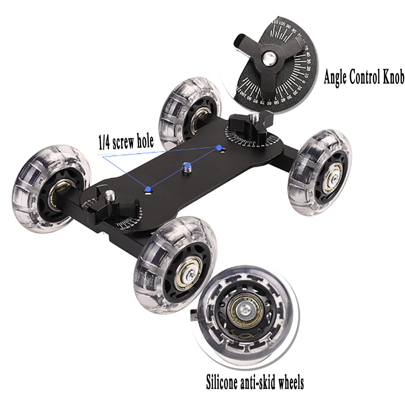 Rueda Dolly para Cámara, Mini Cámara Dolly Roller con Carga De 10 Kg Y Escala Precisa, Equipada con Tornillos De 1/4, para La Mayoría De Las Rótulas Y Brazos Mágicos