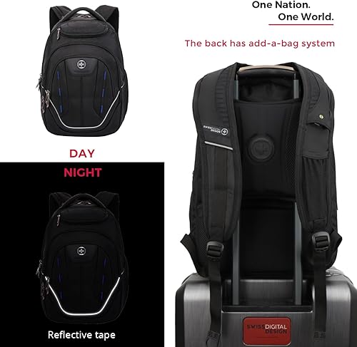 Miniatura 9 de Swissdigital Terabyte - Mochila grande resistente al agua para la TSA, mochila para laptop de negocios para hombres con puerto de carga