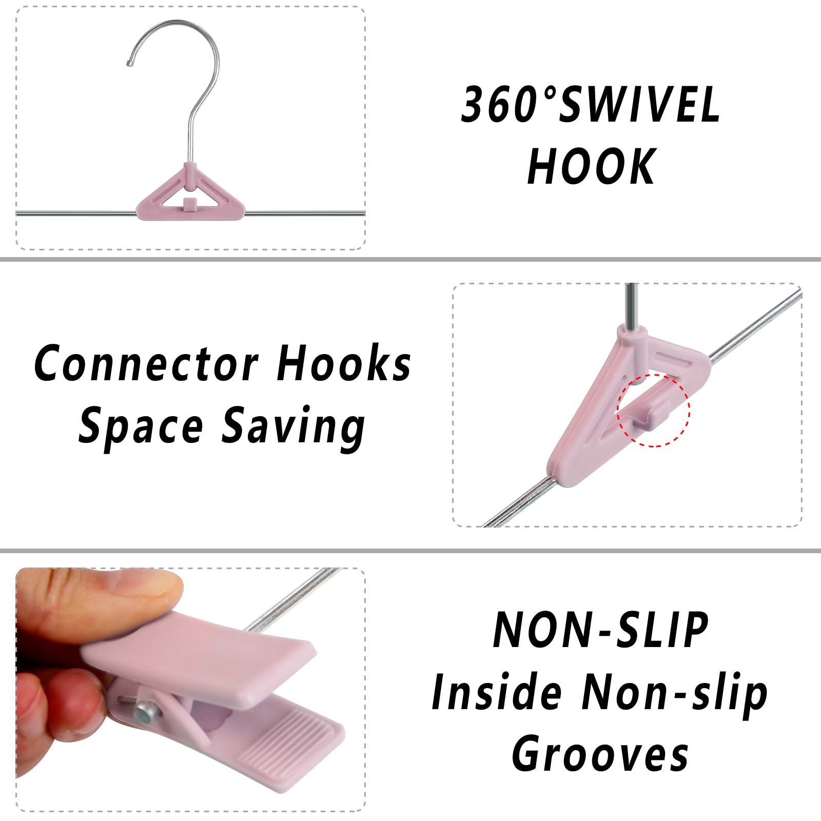 NORTHERN BROTHERS Confezione da 30 grucce per pantaloni con clip, grucce per gonne con clip, impilabili, in plastica, per pantaloni, vestiti, jeans, rosa