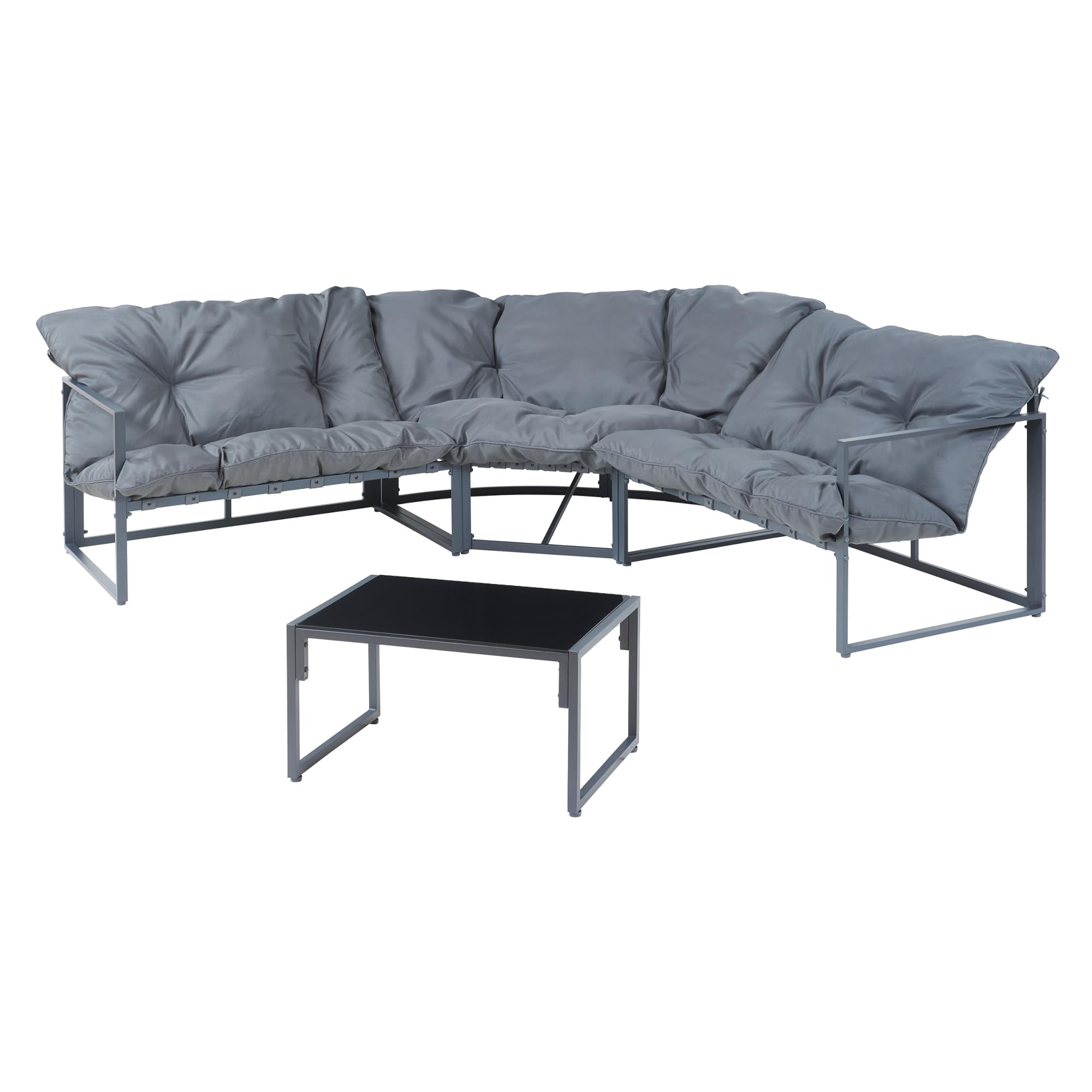 casa.pro Set Salottino per Esterno Set Mobili da Giardino Divano Modulare a 3 pezzi e Tavolino con Piano in Vetro Nero Arredo per Terrazza Patio - Grigio Scuro