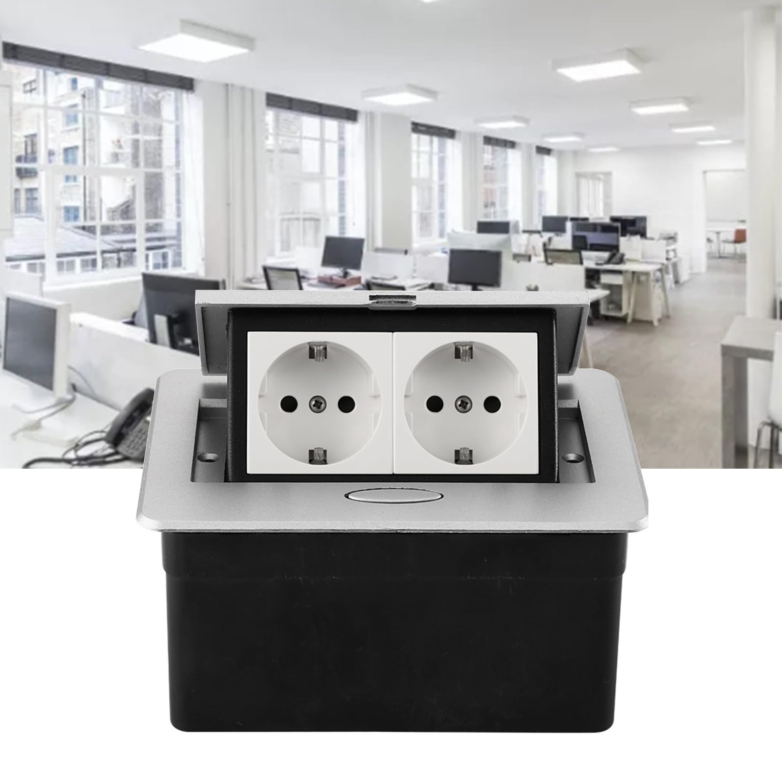 Multipresa 2 Posti, 16A 110 240V Ignifugo Ciabatta Elettrica, IP40 Impermeabile Multipresa da Scrivania per Centro Commerciale, Casa, Ufficio, Alberghi, Scuole (Argento)