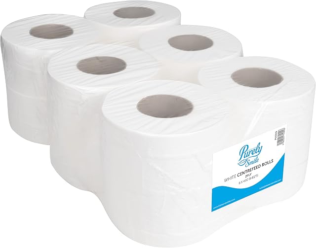 Blake & White PS1215 Purely Smile Centrefeed Rolls | 2ply | 400 Sheet | White | Pack of 6