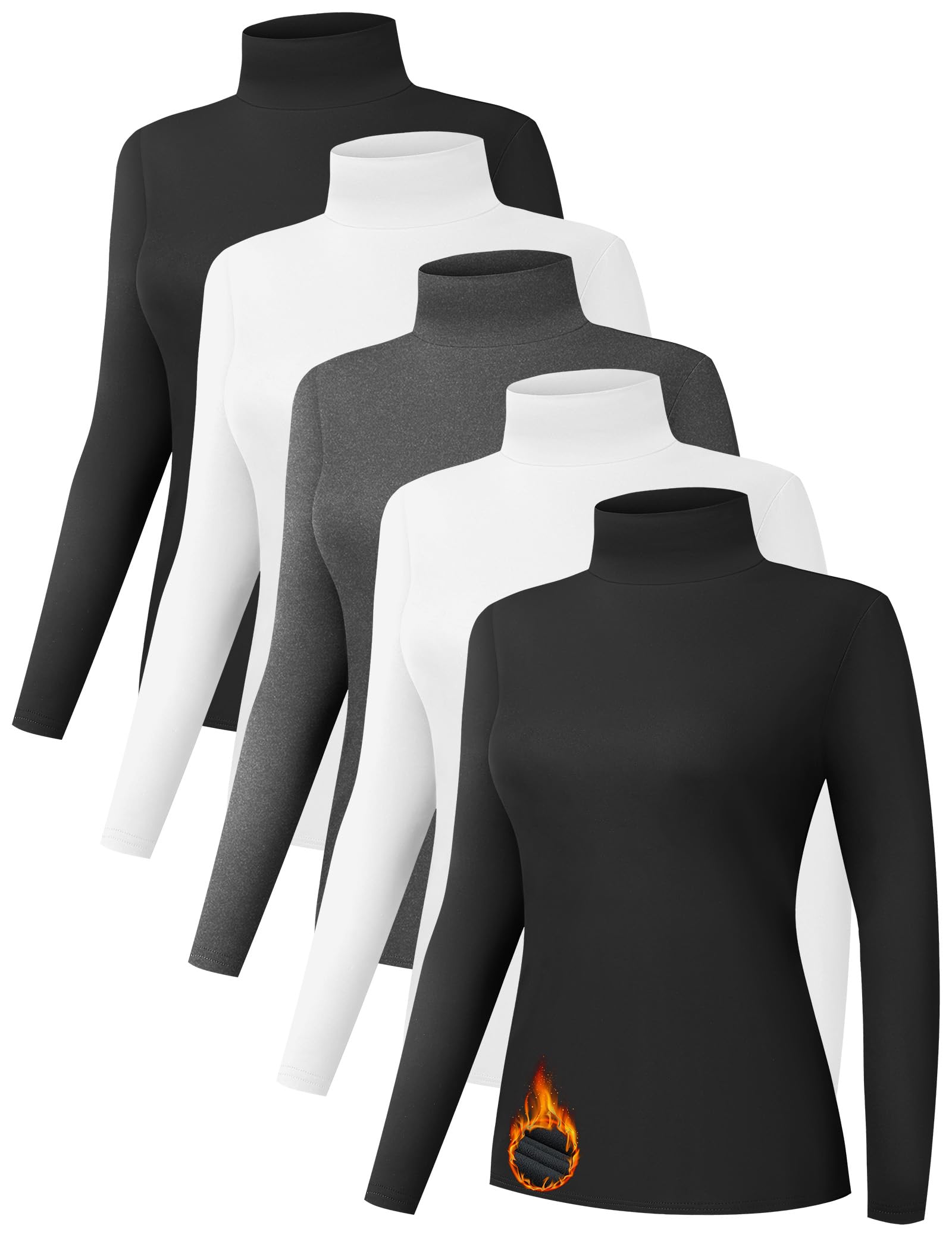 Kinglaman 5 Pack Turtleneck Thermal Shirts