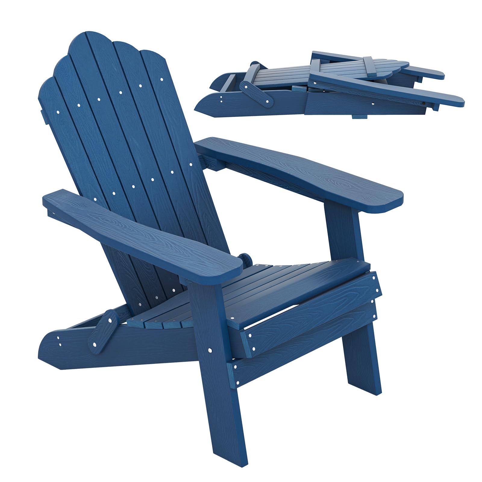 RELAX4LIFE Sedia Adirondack Pieghevole, Arredo da Esterno in HDPE con Schienale Inclinato Ergonomico e Braccioli Larghi, Sedia da Esterno Resistente alle Intemperie per Giardino, Patio (Blu Navy)