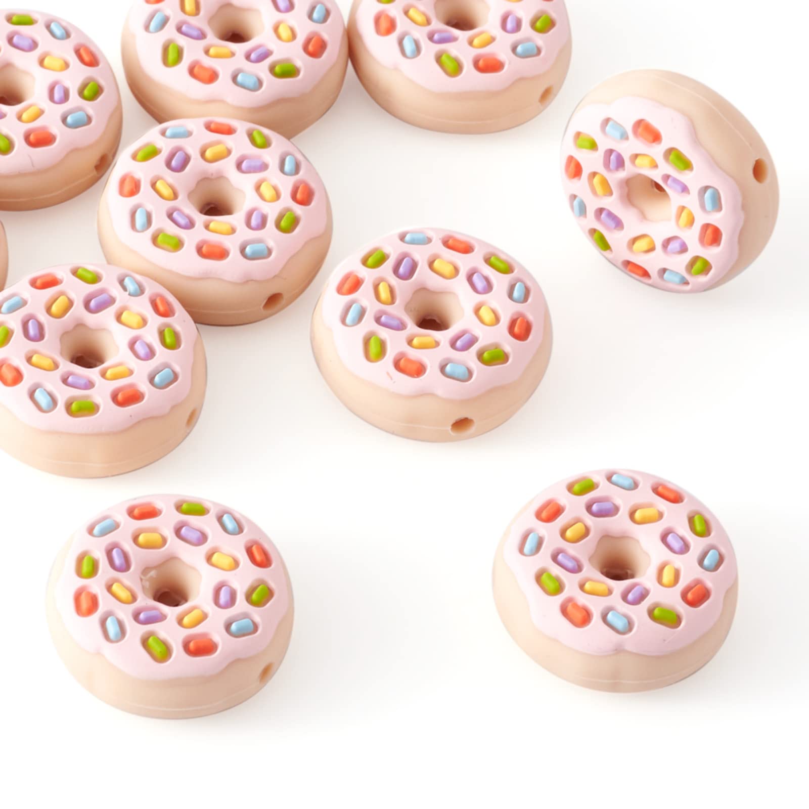 BB Beadthoven 10pcs Donuts Silicone Beads, 22mm Pink, Round, Loose Beads for DIY Crafts