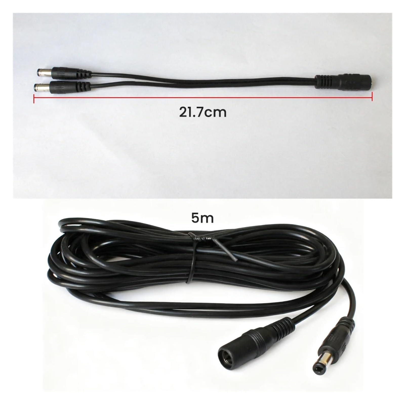 1 żeńskie na 2 męskie złącze kabla rozdzielacza zasilania DC DC5.5x2.1mm 18AWG 5m przedłużacz DC do taśmy LED światło kamera telewizji przemysłowej(5m DC Power Cable,5PCS)