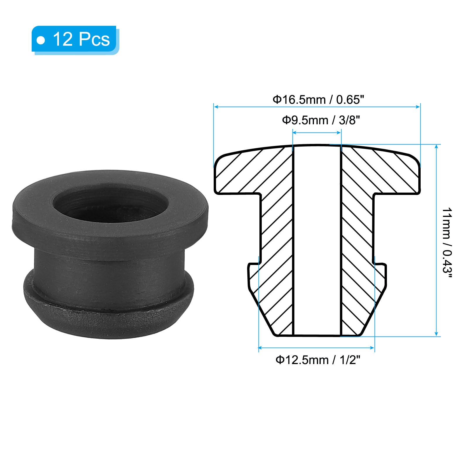 PATIKIL 12.5mm / 1/2 Inch Drill Hole,3/8 Inch ID Rubber Grommets - Image 2