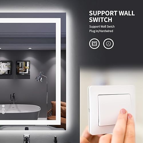 Miniatura 6 de LOAAO Espejo de baño LED de 24 x 36 pulgadas con luces, antiniebla, regulable, retroiluminado + iluminado frontal, espejo de tocador de baño