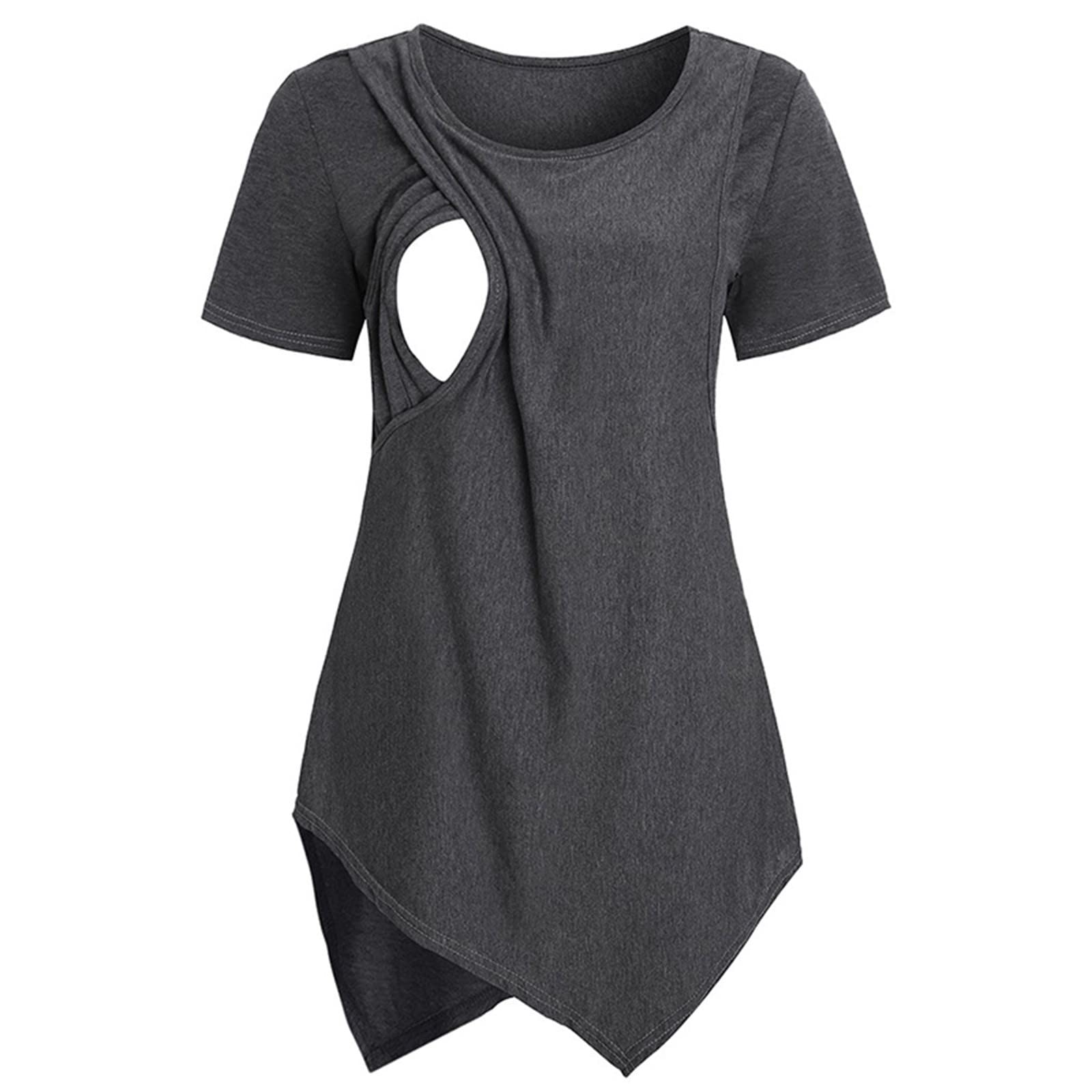 Lot de 3 t-shirts de maternité à manches courtes et col rond - Couleur unie - Asymétrique - Pour l'allaitement - Pour femme
