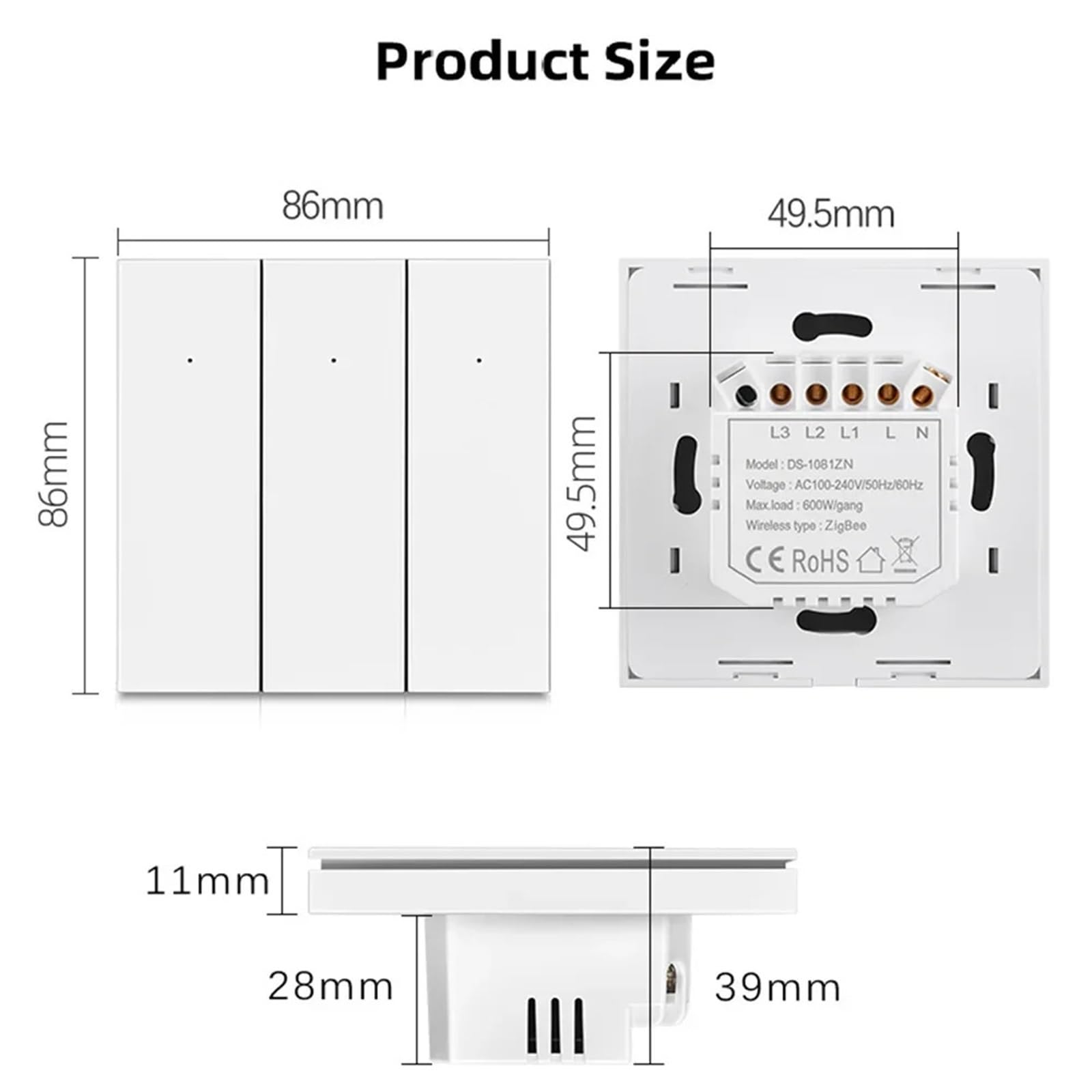 Conmutador Interruptor Pared Interruptor de luz inteligente con pulsador neutro, 1, 2 y 3 entradas, blanco negro, for pared, hogar(White 2-Gang)