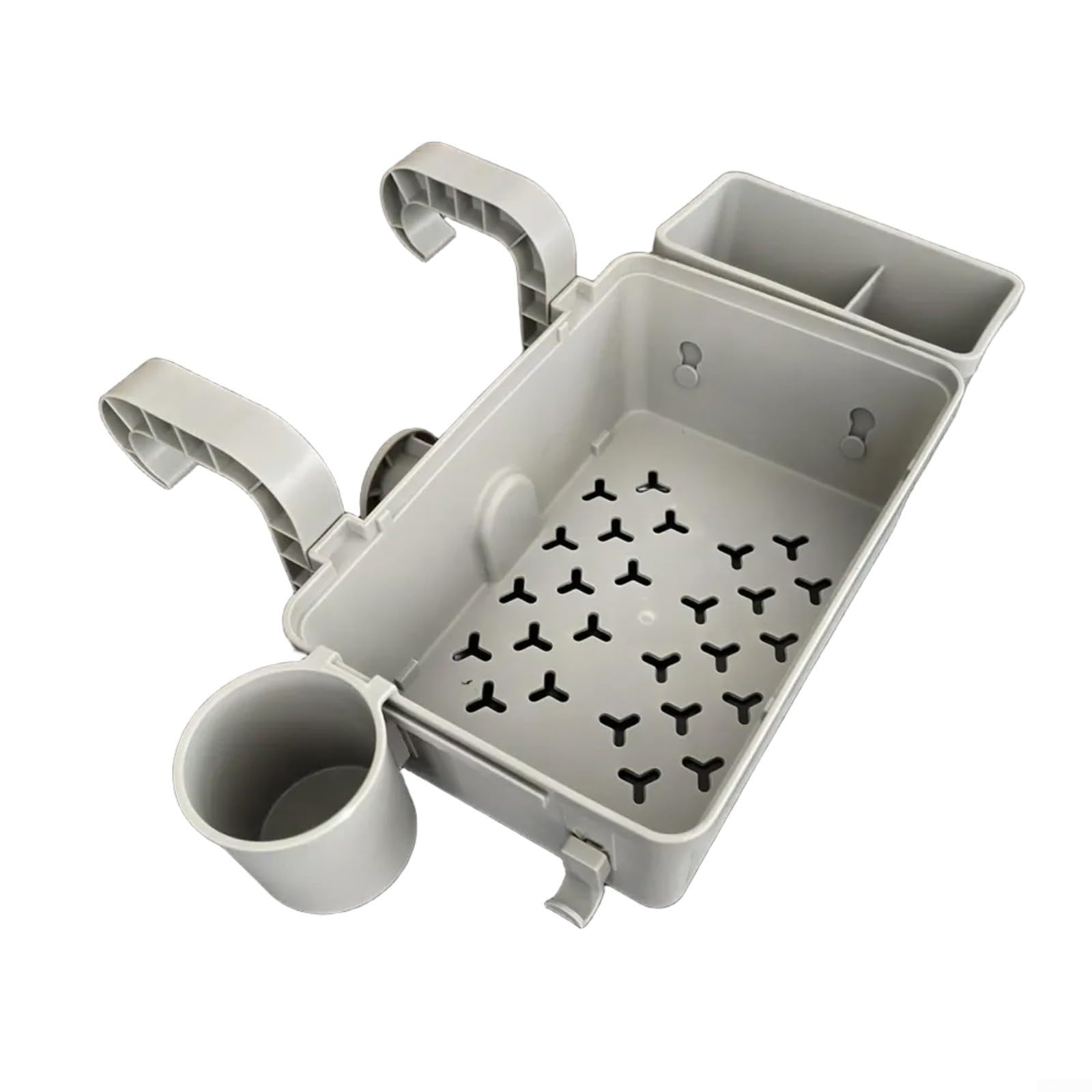 Organizador de almacenamiento de piscina con soporte para bebidas, soporte lateral, contenedor de accesorios de natación, resistente a la intemperie, gris (una taza)