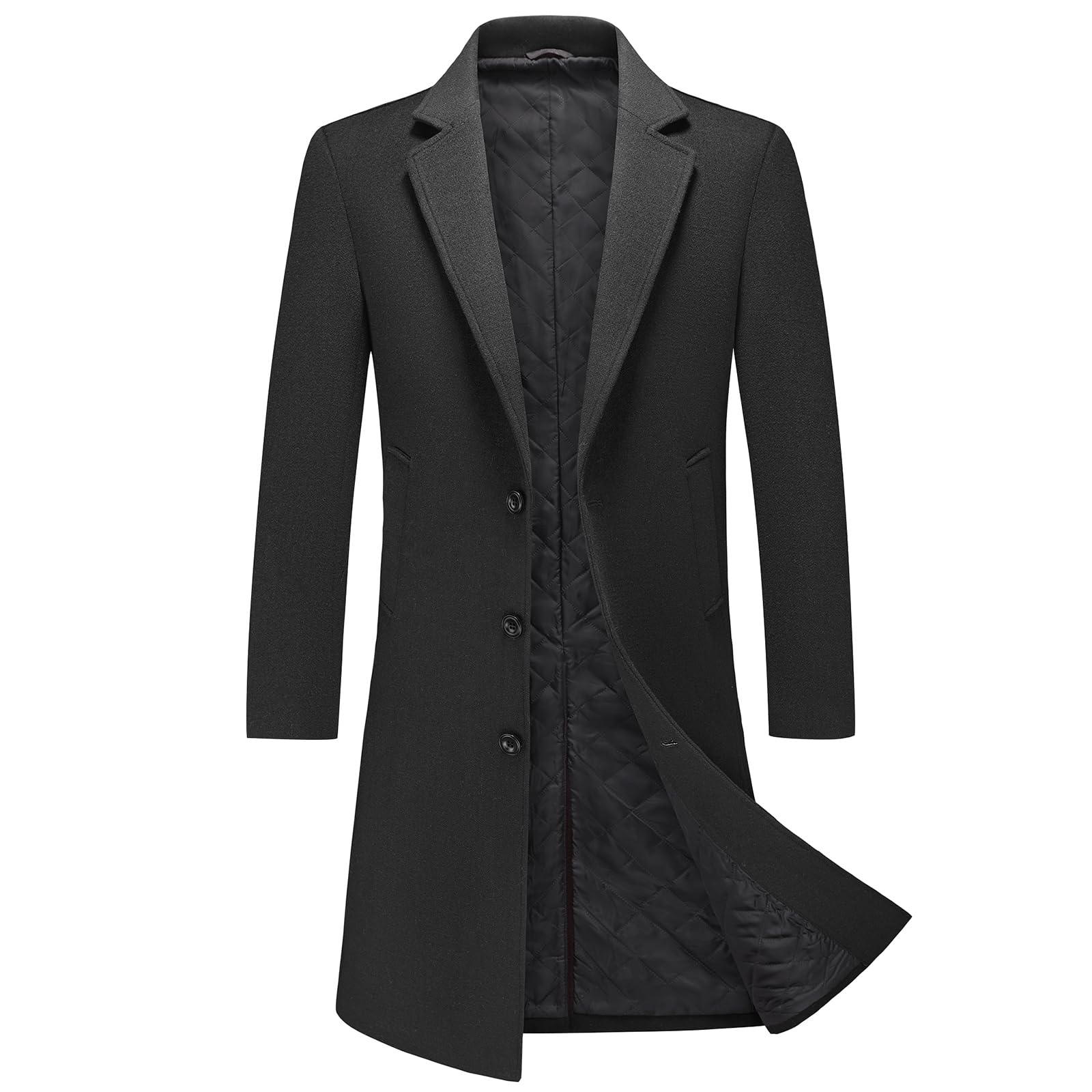 MODFUL Herren Langer Wollmantel mit Kerbkragen Warmer Wintermantel Lässiger Peacoat Slim Fit