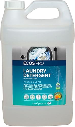 ECOS PRO - Detergente líquido para lavandería y microfibra, libre y transparente, sin perfume, concentrado e ideal para uso comercial e industrial,