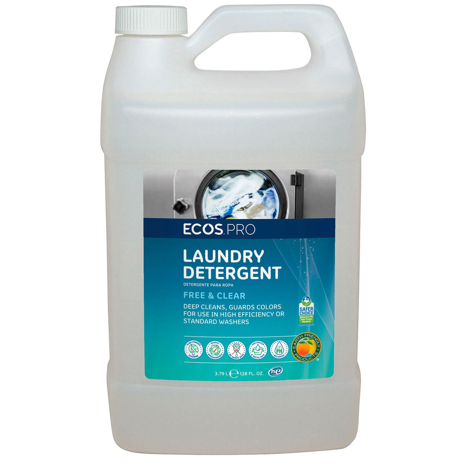 ECOS PRO Liquid Laundry and Microfiber Detergent, Free & Clear, Unscented, Concentrated & Ideal For Commercial & Industrial Use, PL9764/04, 1 gallon Bottles (Case of 4)