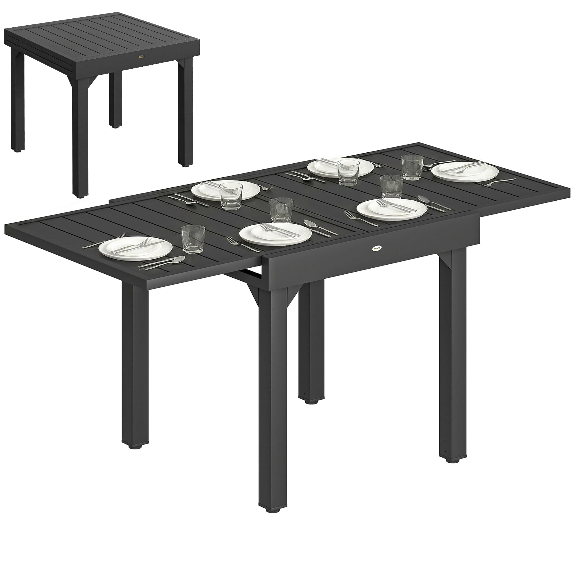 Outsunny Table de jardin extensible 160/80 x 80 x 75 cm aluminium acier noir 4-6 personnes