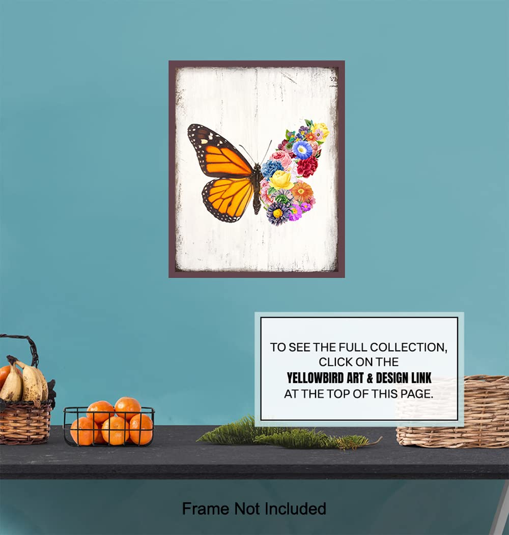 Framed Butterfly Canvas Wall Art – Vintage White Butterfly On Pink Background, 8x10 Inch Farmhouse Decor For Living Room, Bedroom