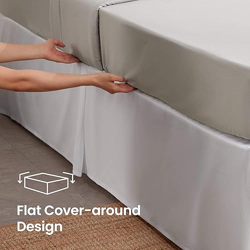 Miniatura 3 de Whitecottonworld Falda de cama tamaño King de algodón egipcio de 600 hilos, caída de 16 pulgadas, fácil ajuste, falda de cama para camas King de 76