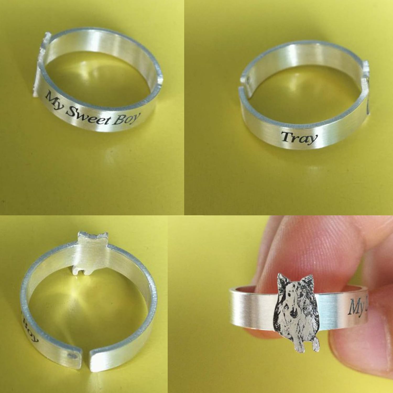 LONAGO Personalized Dog Cat Picture Ring Custom Photo Stacking Ring Engrave Picture Ring Gift for Women