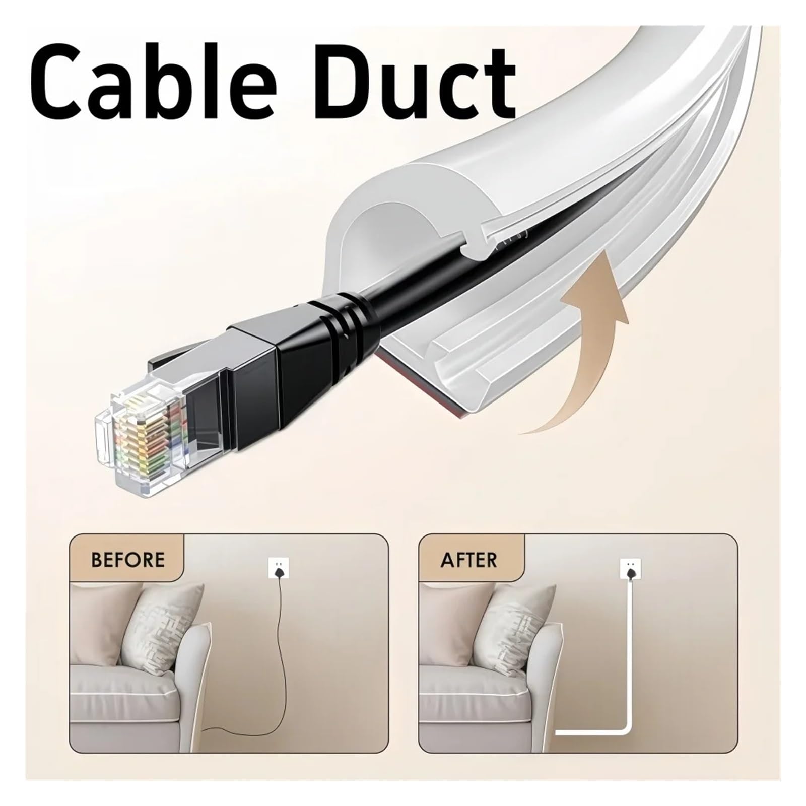 Pasacables Suelo 1 Unidad de Canal de gestión de Cables de 1/2/3/5/10M, Cubierta de Alambre Decorativa Invisible, Protector antipaso, canalización de Cable Adhesivo con Tapa