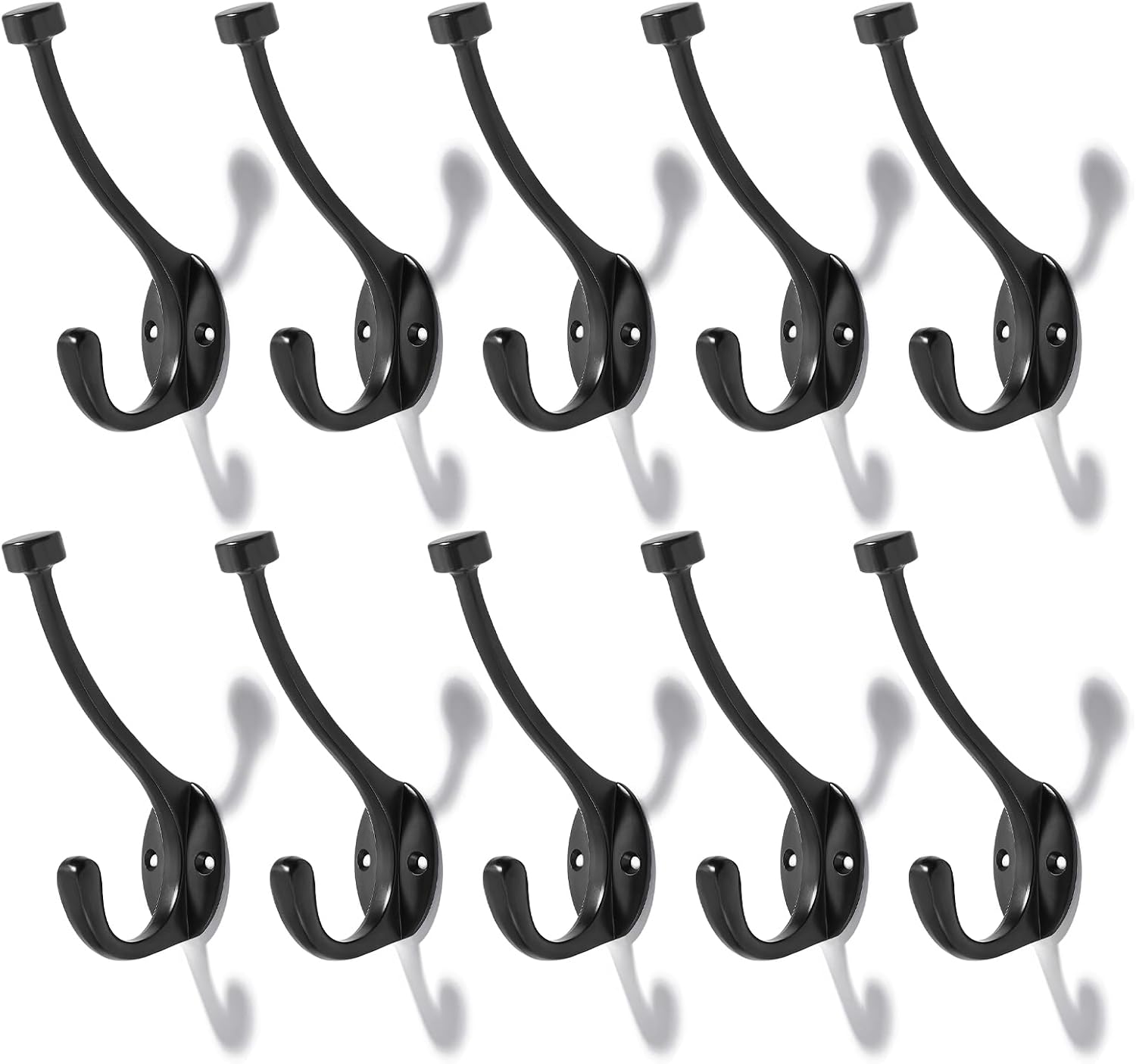 The 10 Pack 5-1/2 inch Heavy-Duty Coat Hooks are Suitable for Overcoats/Hats/Keys/Bags/Bathrobes, and The Matte Black Towel Robe Hooks are Suitable for Both Household and Commercial uses
