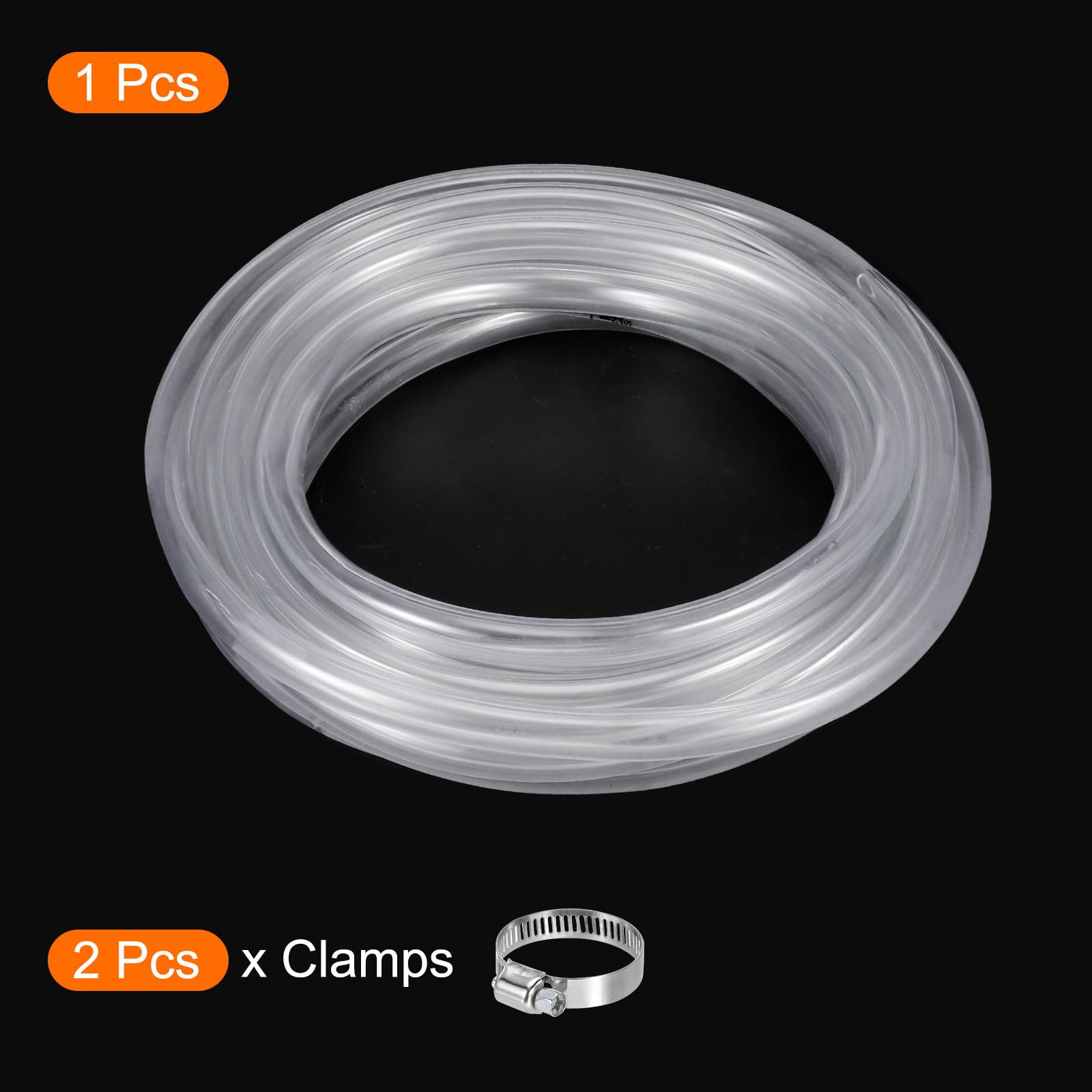 QUARKZMAN Tubo In PVC Trasparente 12.7mm x 15.9mm 25ft Tubo Plastico PVC Flessibile Per Acquari Tubo Per Acqua Per Acquari Tubature Industriali Pompa 1/2" ID 5/8" OD Con 2 Pezzi Di Fascette