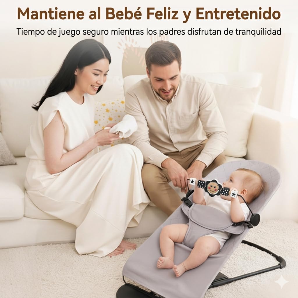 Baby Bouncer Toy Bar, Bouncer Toy Bar, fácil de fijar y quitar, materiales aptos para niños, ideal para bebés, juguetes para bebés en blanco y negro (sonrisa)